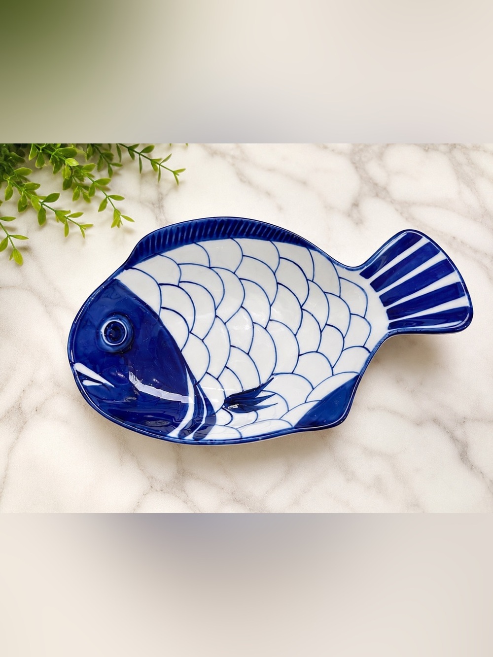Vintage Dansk Arabesque Fish Dish Blue White MCM Scandinavian Decor